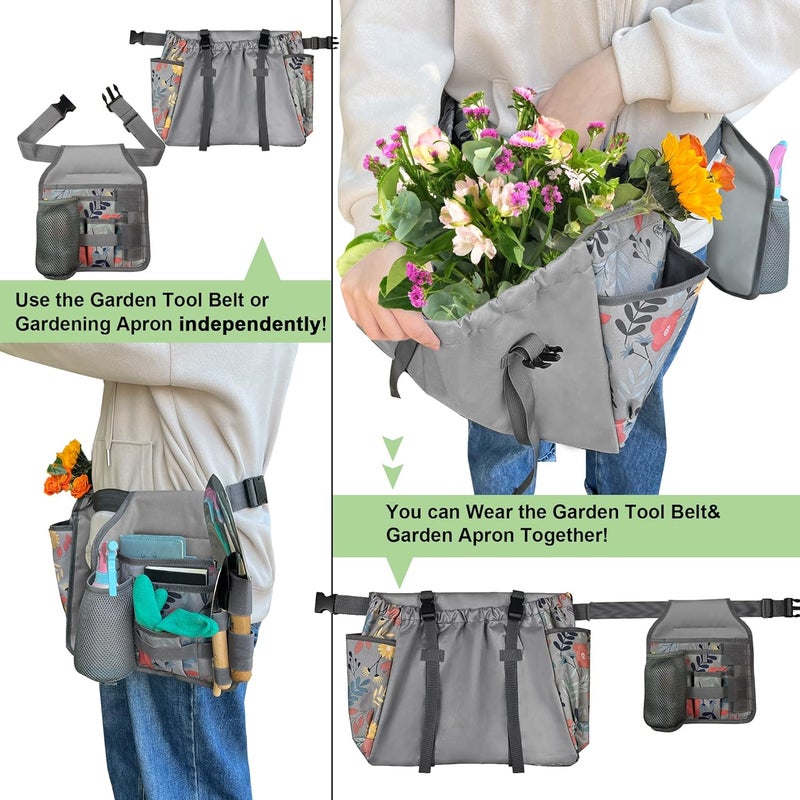 MDSTOP Gardening Apron Tool Belt Set, Garden Apron with Pockets for Women & Men, Garden Tool Organizer Belt, Harvest Apron for Gardeners Pick Fruit Weeding - Image 2